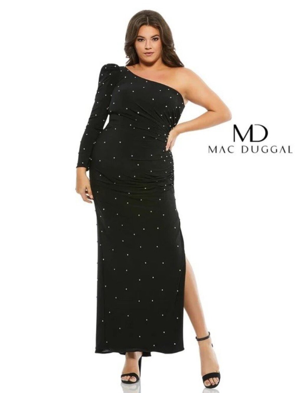 Mac DUGGAL Size 16 Black 67733 Rhinestone Embellished One Shoulder Gown Dress 